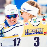 Ida Ingermarsdotter och Stina Nilsson efter sprintfinalen i Toblach den 29 december.