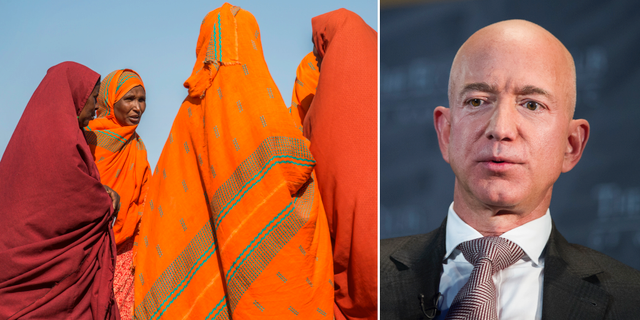 Etiopiska kvinnor/världens rikaste man Jeff Bezos. Enligt rapporten motsvarar en procent av Bezos totala förmögenhet hela Etiopiens hälsobudget. TT