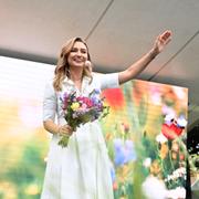 Kristdemokraternas partiledare Ebba Busch (KD) håller tal under politikerveckan i Almedalen. 