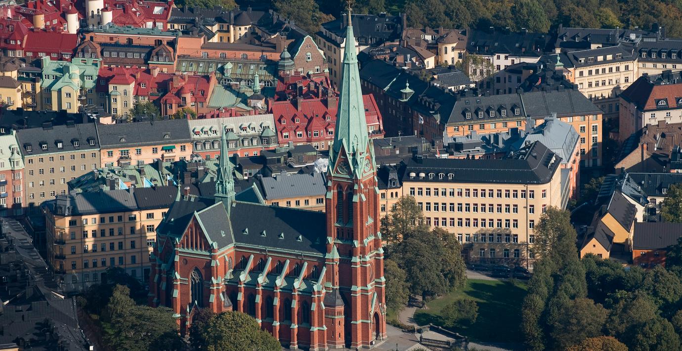 
 Flygbild över S:t Johannes kyrka, 2011.