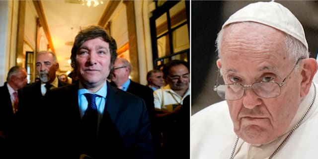 Javier Milei och påve Franciskus TT/AFP