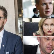 Jimmie Åkesson (SD) t v. Ovanifrån: Gustav Fridolin (MP), Ebba Busch Thor (KD) Jonas Sjöstedt (V)