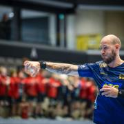 Andreas "Stycket" Nilsson under handbollslandslagets träning i Stiga arena inför en landskamp mot Ukraina.