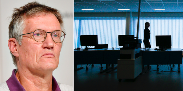 Anders Tegnell/Ett halvtomt kontor. TT