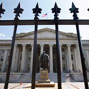 Treasury Building i Washington. Arkivbild.