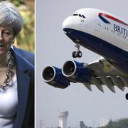 Storbritanniens premiärminister Theresa May på söndagen. Airbusplan (arkivbild).