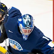Finska damlandslaget i kvartsfinalen mot Sverige under världsmästerskapen 2025.