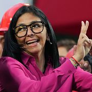 Delcy Rodríguez under ett möte med oljeindustrin i Caracas.