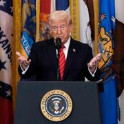 President Donald Trump speaks at an education event and executive order signing in the East Room of the White House in Washington, Thursday, March 20, 2025. (AP Photo/Jose Luis Magana)  DCJL202