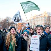 Demonstration utanför stortinget på tisdagen. 