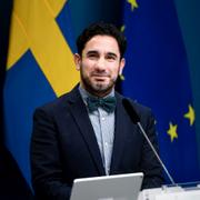 Ardalan Shekarabi under dagens pressträff.