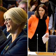 Tomas Tobé och Elisabeth Svantesson (M) t.v, Åsa Romson (MP) och Stefan Löfven (S) t.h.