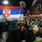 Motståndare till Serbiens president Aleksandar Vucic demonstrerar i Belgrad.