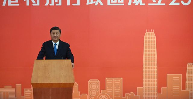 Xi talade på järnvägsstationen i Hongkong. Selim Chtayti / AP