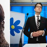 Amanda Björkman och SD-ledaren Jimmie Åkesson 2012, när han meddelar Erik Almqvists avgång efter järnrörsskandalen.