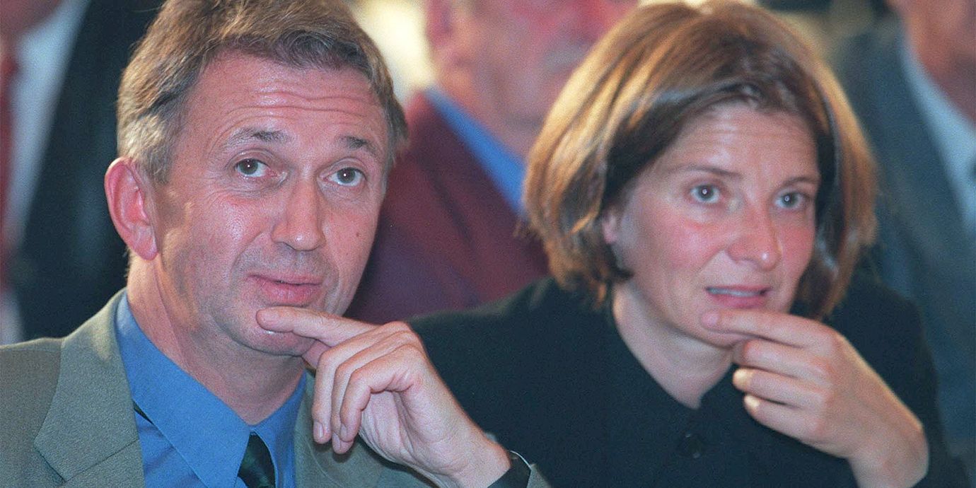 Toppdiplomaterna Terje Rød-Larsen och Mona Juul under Arbeiderpartiets valvaka i Oslo 1997.