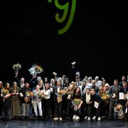 Alla vinnarna under galan Guldörat 2024 på Dramaten i Stockholm. 