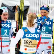 Frida Karlsson, Ebba Andersson och Therese Johaug.