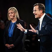 Arkivbild från 2022: Partiledarna Magdalena Andersson (S) och Ulf Kristersson (M) inför TV4:s Duellen mellan statsministerkandidaterna.