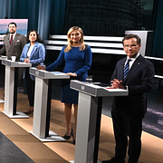 Partiledarna vid partiledardebatten i SVT:s Agenda i maj 2026