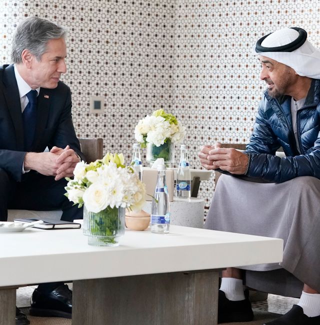  U.S. Secretary of State Antony Blinken meets with Abu Dhabi's Crown Prince Mohammed bin Zayed Al Nahyan, at his residence in Rabat, Morocco, Tuesday, March 29, 2022. Jacquelyn Martin / AP