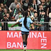 Manchester Citys Khadija Shaw firade mot Hammarbyklacken. 