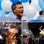 Uppe: Mauricio Macri under segertalet. Vänster: Besvikna Scioli-supportrar. Höger: Firande Macri-supportrar.