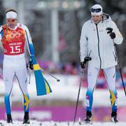 Emil Jönsson och Teodor Petterson efter lagsprintfinalen i Sotji.