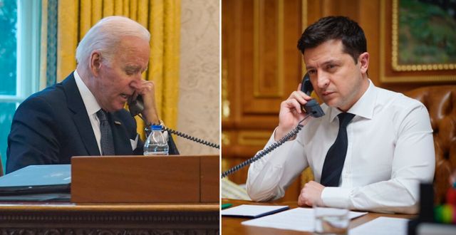 Biden och Zelenskyj under ett telefonsamtal i december 2021 TT