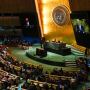 FN:s generalsekreterare Antonio Guterres talar i generalförsamlingen i september 2025. 