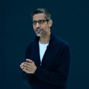 Alphabet CEO Sundar Pichai speaks at a Google I/O event in Mountain View