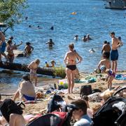 Stockholmarna svalkar sig vid Tanto strandbad i sommarvärmen på tisdagen. 
