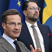 Tidöledarna Ebba Busch (KD), statsminister Ulf Kristersson (M), Jimmie Åkesson (SD) och Simona Mohamsson (L).