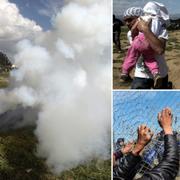 Flyr tårgasen i gränsstaden Idomeni på söndagen.