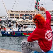 Gazakonvojen Global Sumud Flotilla när den lämnade Barcelona.