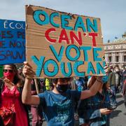 Arkivbild från klimatprotest i Paris. 