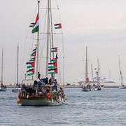 Global Sumud Flotilla när de seglade från Barcelona den 12 april.