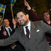 Åkesson i samband med partiledardebatten i SVT nyligen, där han blev uppbackade av Ungsvenskarna SDU.