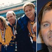 Tomas Brolin, Henke Larsson, Thomas Ravelli och Kennet Andersson efter VM-bronset 1995/Tomas Brolin. 