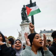 Bild från en Gaza-demonstartion i Paris/  Eiffeltornet