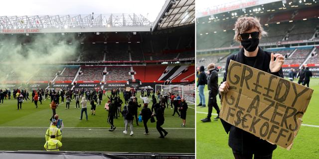 Unitedsupportrar stormar Old Trafford. Bildbyrån