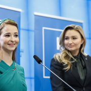 Alice Teodorescu och Ebba Busch under en pressträff på fredagen/Sara Skyttedal inför EU-parlamentsvalet 2019.