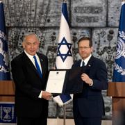 Isaac Herzog och Benjamin Netanyahu i dag.