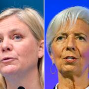 Från vänster: FT:s Martin Wolf, Sveriges finansminister Magdalena Andersson (S) och ECB-chefen Christine Lagarde.