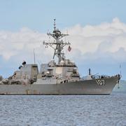 Amerikanskt fartyg i Trinidad och Tobago, arkivbild.