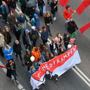 Vänsterpartiets första maj-tåg i Stockholm.