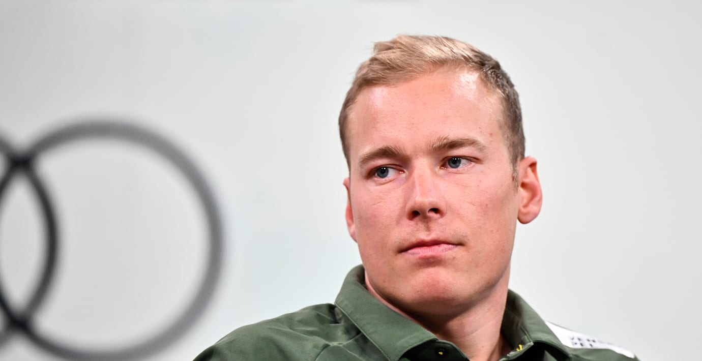 Kristoffer Jakobsen, alpin skidåkare, under Svenska Skidförbundets medieupptakt inför OS.