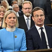 Arkivbild på Socialdemokraternas partiledare Magdalena Andersson och statsminister Ulf Kristersson (M).