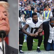 Donald Trump/NFL-spelare under höstens protester. Arkivbilder.