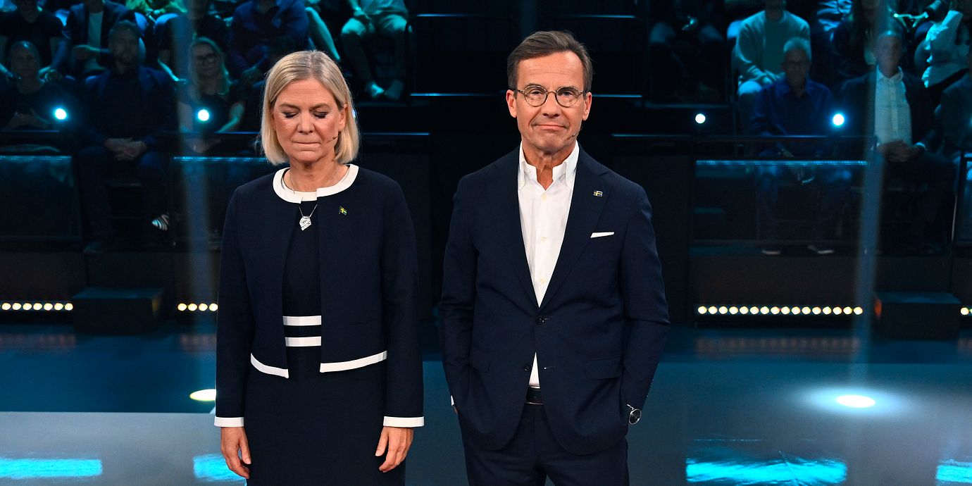 Arkivbild: TV4:s statsministerduell mellan Magdalena Andersson (S) och Ulf Kristersson (M) den 12 september 2026. Ska alltihop behöva göras om?